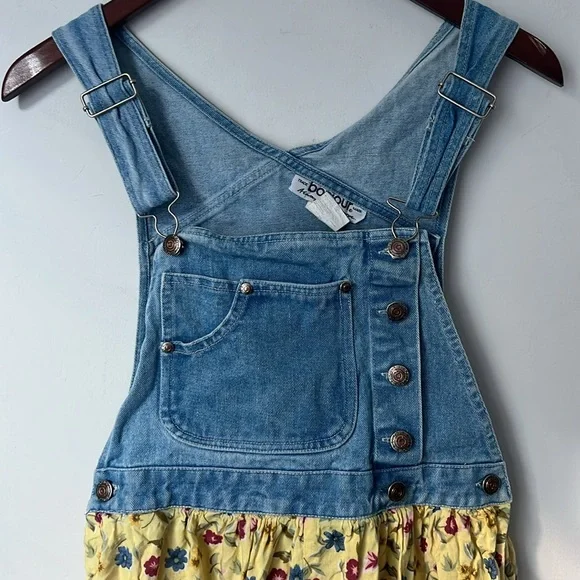 Vtg 90s Bonjour Floral Denim Overalls Dress Size Small ! - Picture 2 of 5